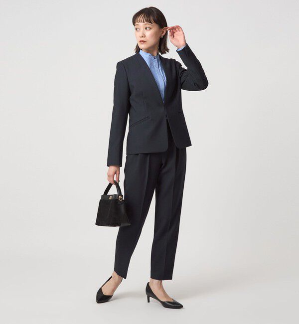 UNITED ARROWS green label relaxing「ダブルクロス ノーラペル ジャケット ウォッシャブル ストレッチ」|ノーカラージャケット|