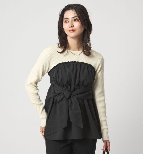 UNITED ARROWS green label relaxing「タフタ ドッキング リボン プルオーバー ニット ウォッシャブル」|ニット・セーター|