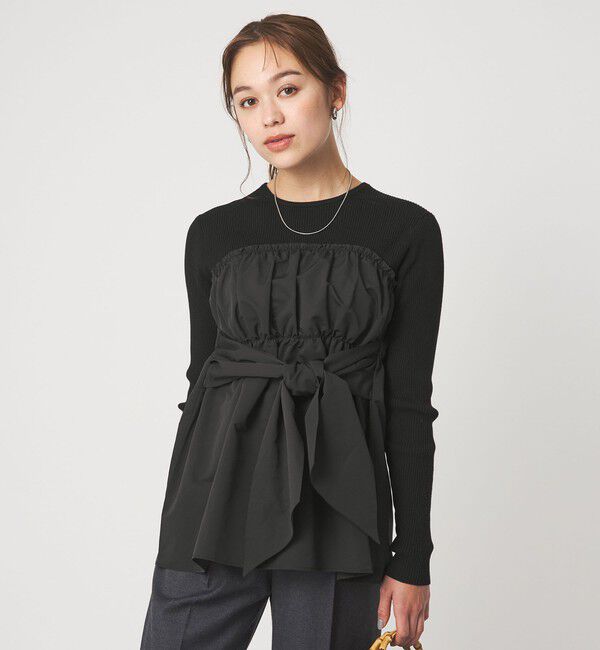 UNITED ARROWS green label relaxing「タフタ ドッキング リボン プルオーバー ニット ウォッシャブル」|ニット・セーター|