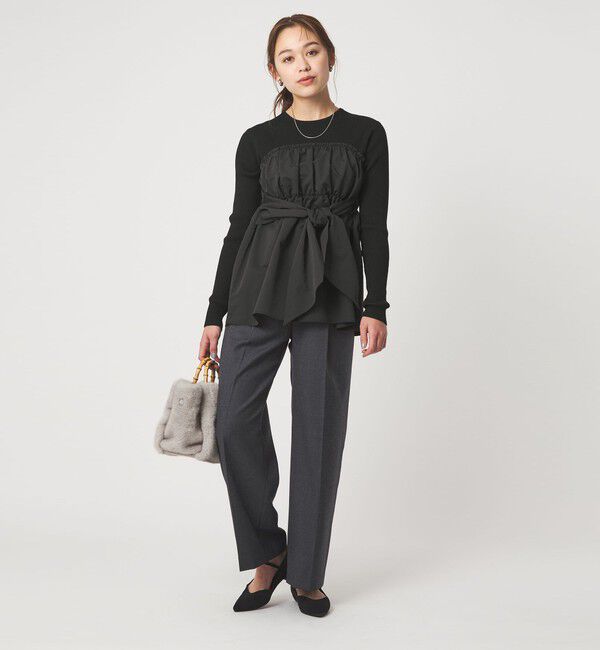 UNITED ARROWS green label relaxing「タフタ ドッキング リボン プルオーバー ニット ウォッシャブル」|ニット・セーター|