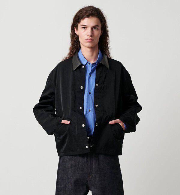 MONKEY TIME「ヴィンテージ ナイロン ツイル レザーライク カラー ジャケット」|その他|BLACK