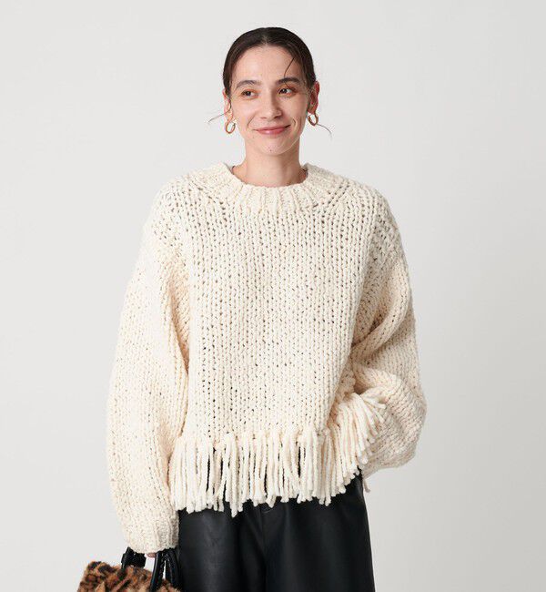 BEAUTY&YOUTH UNITED ARROWS「【別注】＜IRONING＞フリンジ ニットプルオーバー」|ニット・セーター|WHITE