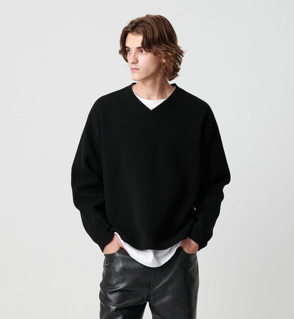 MONKEY TIME「プレーティング クロップド Vネック ニット」|ニット・セーター|