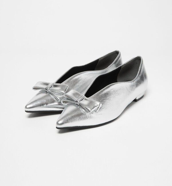 BEAUTY&YOUTH UNITED ARROWS「メタリック リボン Vカット フラットシューズ」|バレエシューズ|