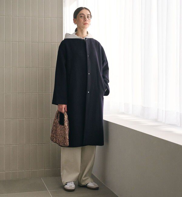 BEAUTY&YOUTH UNITED ARROWS「毛ナイロン ノーカラーコート」|ノーカラーコート|NAVY