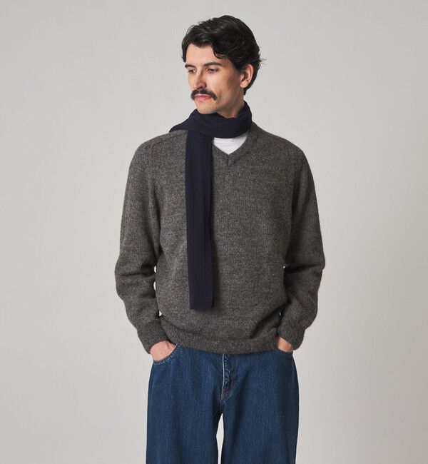 STEVEN ALAN「＜Steven Alan＞ アルパカ サドルショルダー Ｖネック ニット NARROW」|ニット・セーター|MD.GRAY