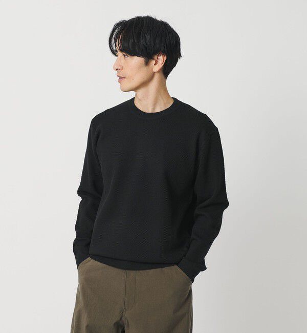 BEAUTY&YOUTH UNITED ARROWS「ウォッシャブルウール ツイル クルーネック ニット 手洗い可能」|ニット・セーター|BLACK