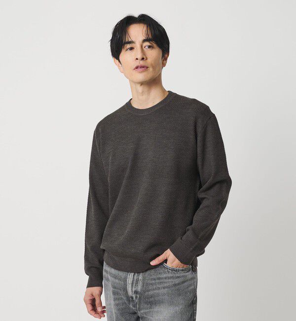BEAUTY&YOUTH UNITED ARROWS「ウォッシャブルウール ツイル クルーネック ニット 手洗い可能」|ニット・セーター|DK.GRAY