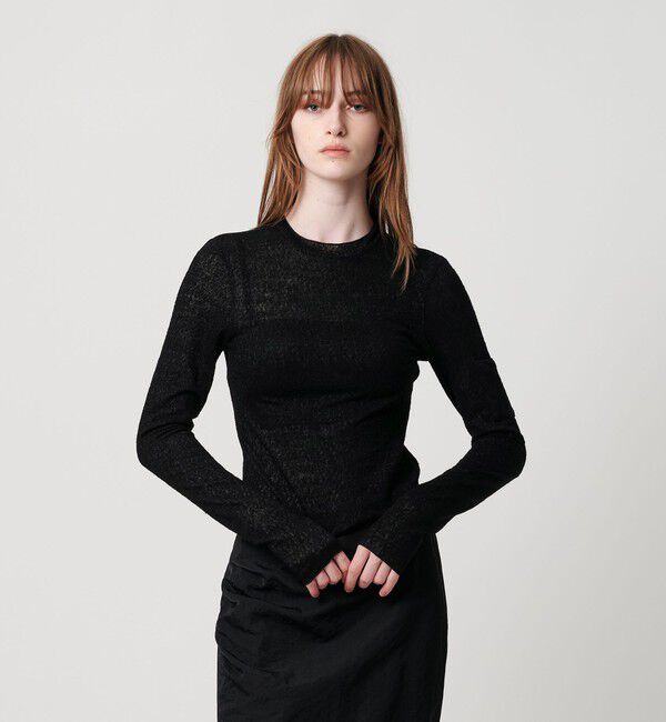 ATTISESSION「＜ATTISESSION＞シアー ジャガード バックオープン プルオーバー トップス 」|その他|BLACK