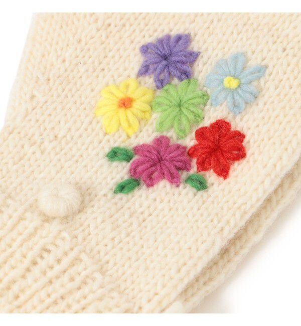 BEAMSBOY「手編み フラワー刺繍 ミトン」|手袋|