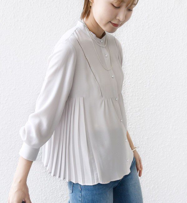 SHIPS for women「《一部追加予約》【WEB限定】〈手洗い可能〉ストレッチ ジョーゼット プリーツ ブラウス」|シャツ・ブラウス|ホワイト系