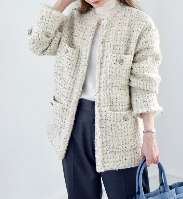 quaranciel「quaranciel: ファンシー ツイード ノーカラー ジャケット」|ノーカラージャケット|