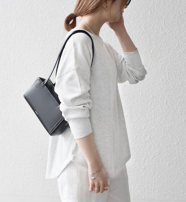 SHIPS any「SHIPS any:〈洗濯機可能〉ワッフル  レースアップ ラウンドヘム プルオーバー」|Tシャツ・カットソー|