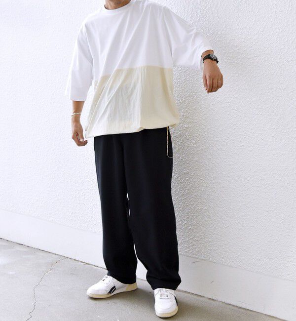 SHIPS any「SHIPS any: コットン / ナイロン コンビ スケアスリーブ スピンドル ワイド Tシャツ◇」|Tシャツ・カットソー|