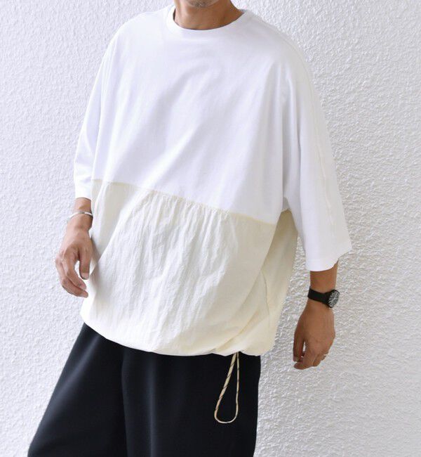 SHIPS any「SHIPS any: コットン / ナイロン コンビ スケアスリーブ スピンドル ワイド Tシャツ◇」|Tシャツ・カットソー|