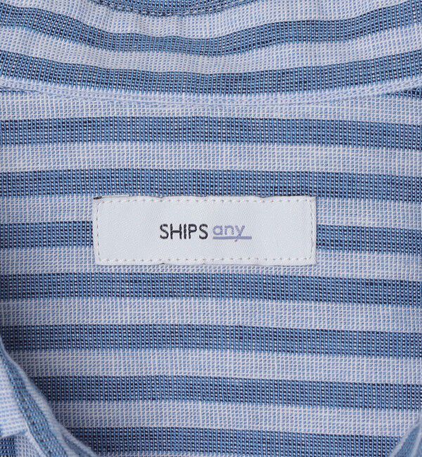 SHIPS any「SHIPS any: 〈洗濯機可能〉コットン / リネン ブルー ストライプ 7分袖 プルオーバーシャツ◇」|シャツ・ブラウス|