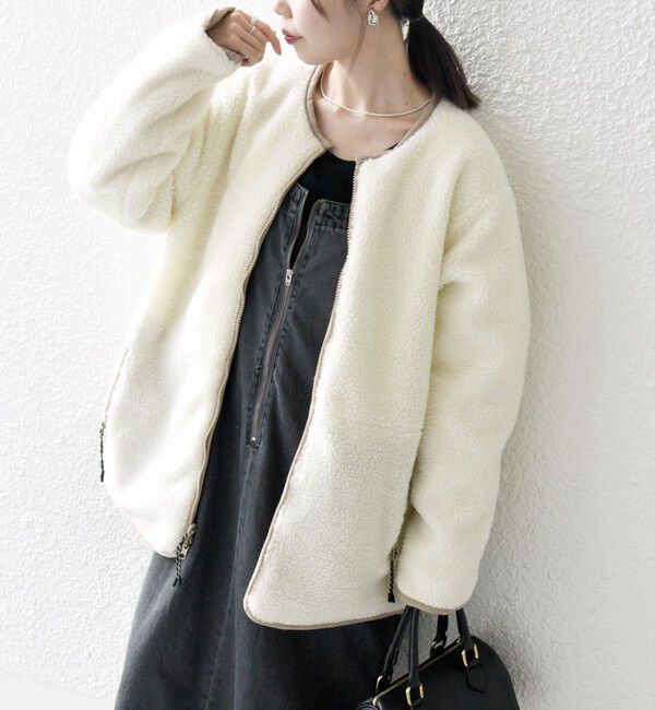 SHIPS any「【SHIPS any別注】TAION:〈手洗い可能〉ダウン ボア リバーシブル ジャケット」|ダウン|ベージュ