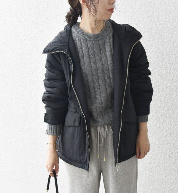 SHIPS any「SHIPS any:〈撥水加工〉中綿 パフ ダブルジップ フーディ ブルゾン」|ブルゾン・スタジャン|ブラック