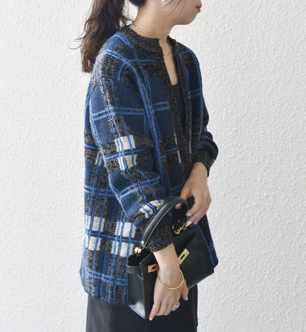 SHIPS any「SHIPS any:〈手洗い可能〉チェック ジャカード スキッパー 深Vネック ニット」|ニット・セーター|