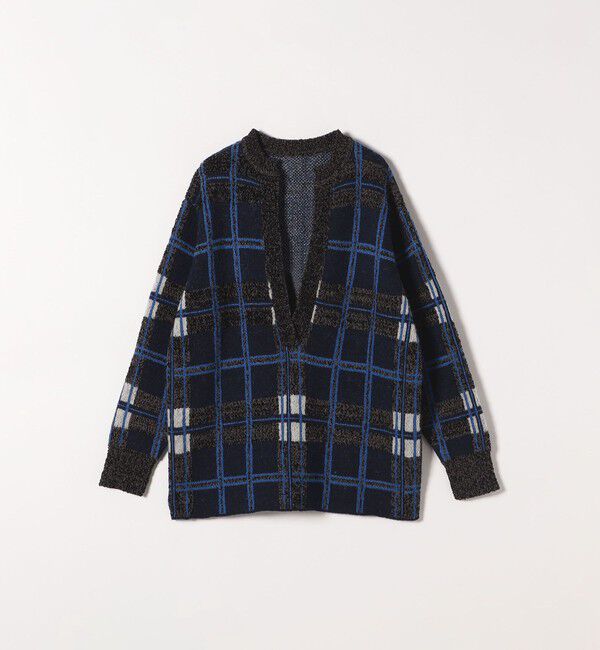 SHIPS any「SHIPS any:〈手洗い可能〉チェック ジャカード スキッパー 深Vネック ニット」|ニット・セーター|