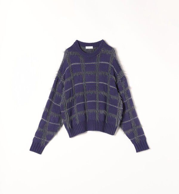 SHIPS any「SHIPS any:〈手洗い可能〉シャギー チェック クルーネック プルオーバー」|ニット・セーター|