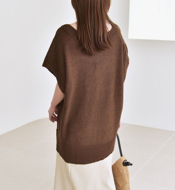 quaranciel「quaranciel:〈手洗い可能〉ラミー ミックス Vネック ノースリーブ シアー ニット」|ニット・セーター|