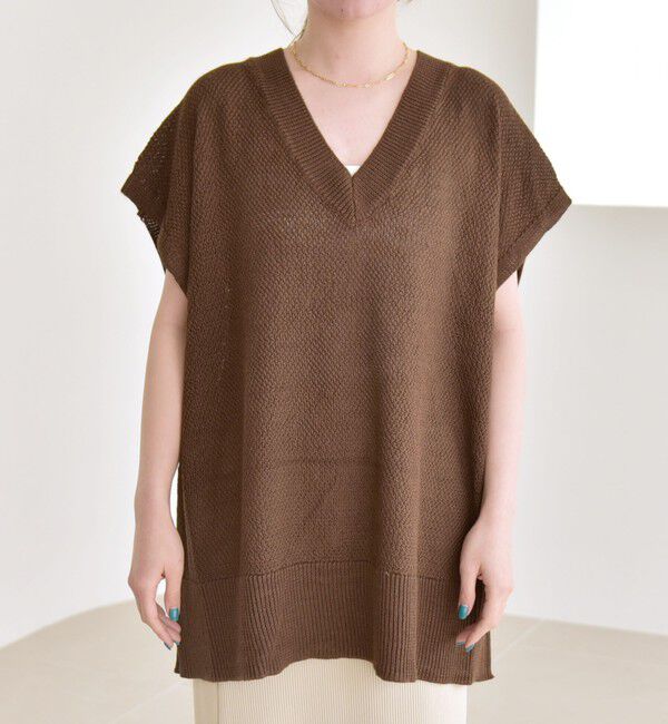 quaranciel「quaranciel:〈手洗い可能〉ラミー ミックス Vネック ノースリーブ シアー ニット」|ニット・セーター|