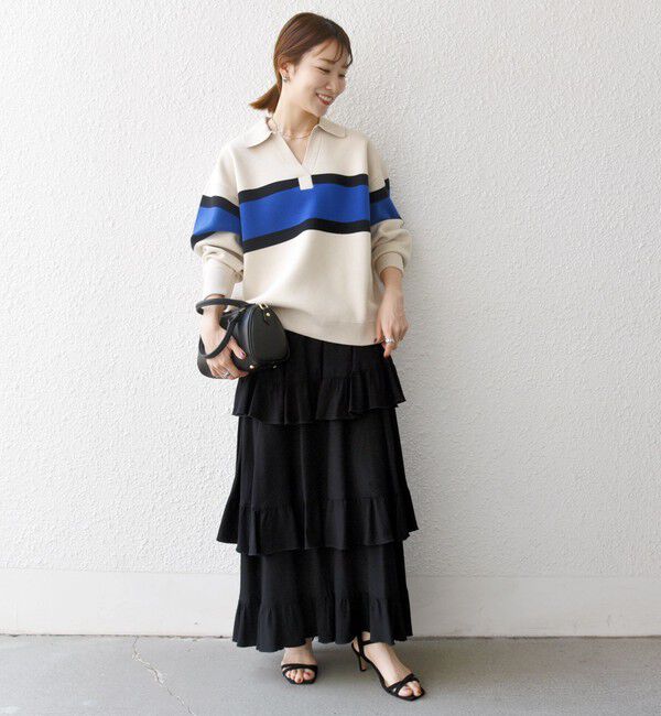 SHIPS any「SHIPS any:〈手洗い可能〉パネル ボーダー スキッパー ニット プルオーバー」|ニット・セーター|