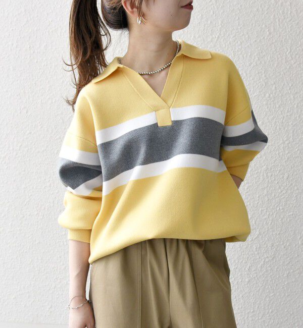 SHIPS any「SHIPS any:〈手洗い可能〉パネル ボーダー スキッパー ニット プルオーバー」|ニット・セーター|