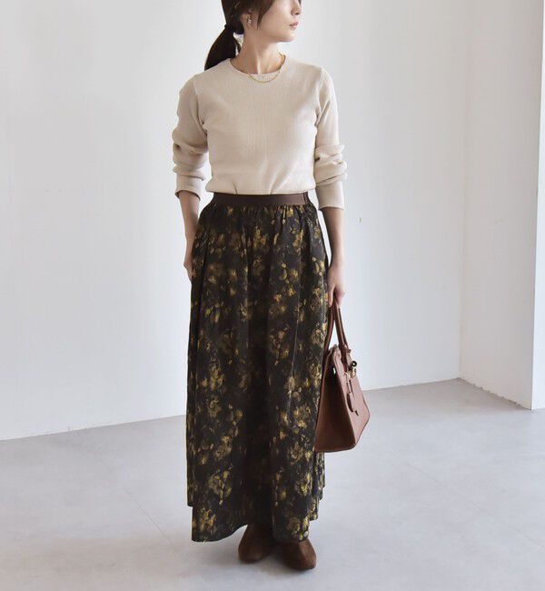 quaranciel「quaranciel:〈洗濯機可能〉フラワー ジャカード タック ギャザー フレア スカート」|フレア|