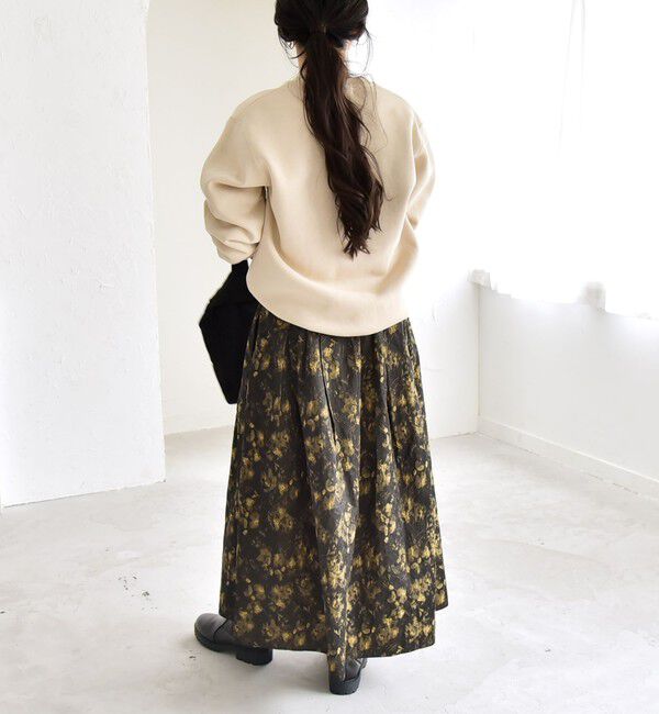 quaranciel「quaranciel:〈洗濯機可能〉フラワー ジャカード タック ギャザー フレア スカート」|フレア|