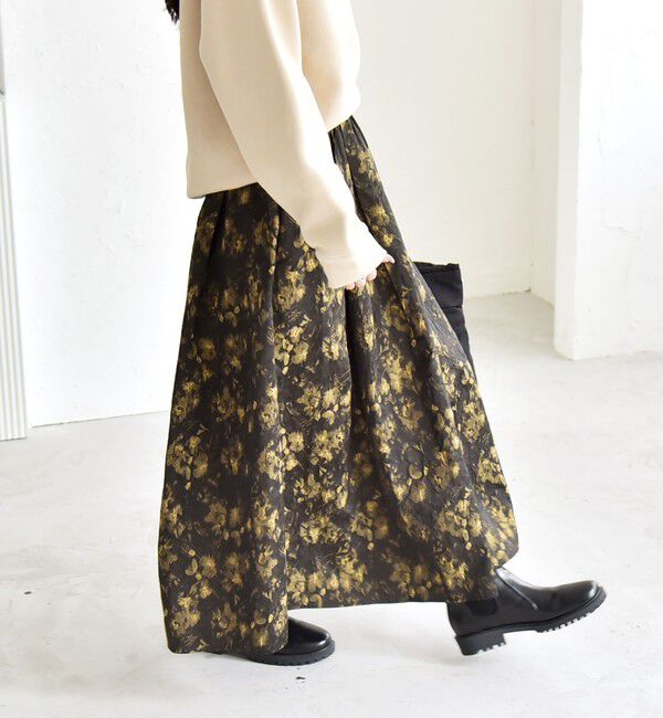 quaranciel「quaranciel:〈洗濯機可能〉フラワー ジャカード タック ギャザー フレア スカート」|フレア|