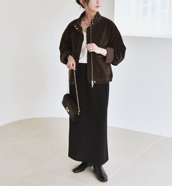 quaranciel「quaranciel〈洗濯機可能〉ポリエステル スエード スタンドカラー ジップ ショート ブルゾン」|ブルゾン・スタジャン|