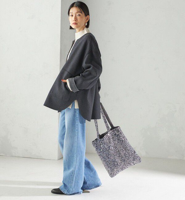 SHIPS for women「セミ 梳毛 配色 リバーシブル ノーカラー ショート コート」|ノーカラーコート|