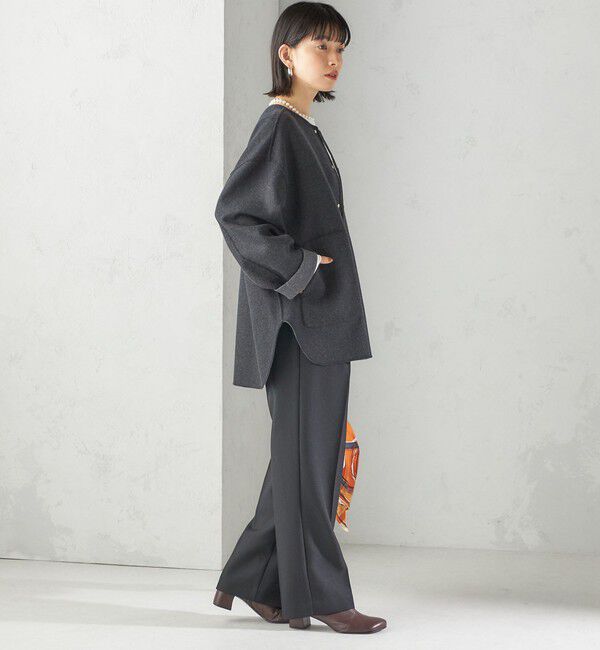 SHIPS for women「セミ 梳毛 配色 リバーシブル ノーカラー ショート コート」|ノーカラーコート|