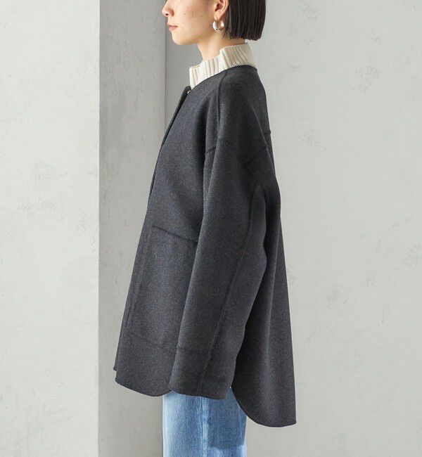 SHIPS for women「セミ 梳毛 配色 リバーシブル ノーカラー ショート コート」|ノーカラーコート|