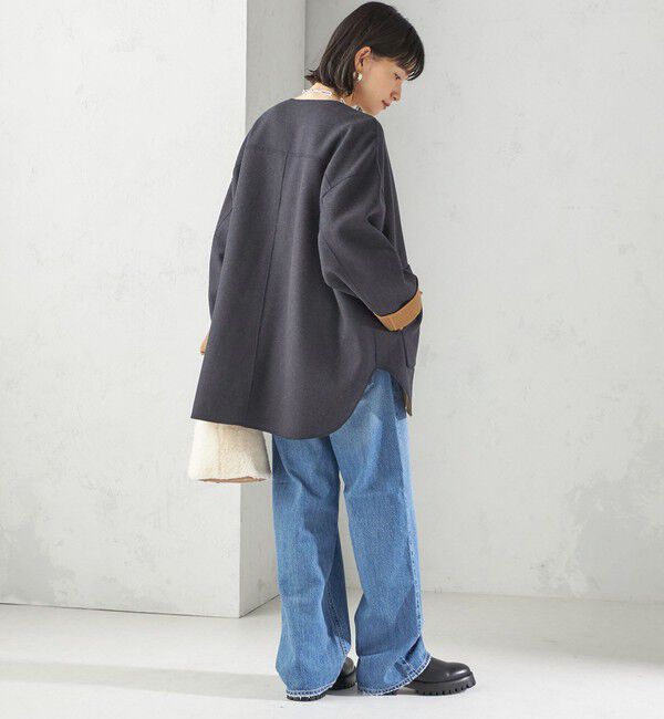 SHIPS for women「セミ 梳毛 配色 リバーシブル ノーカラー ショート コート」|ノーカラーコート|