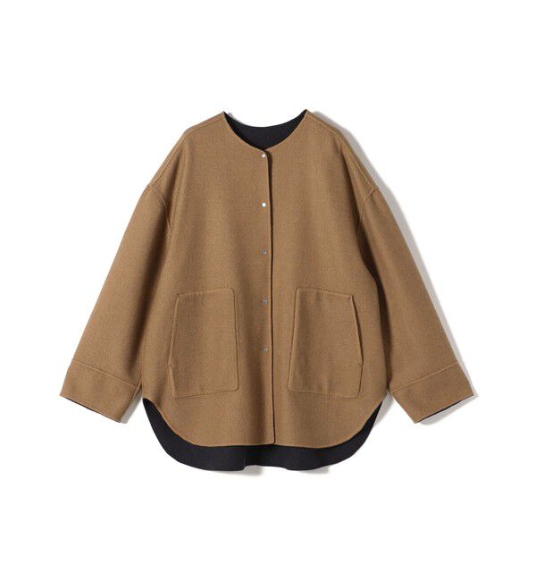 SHIPS for women「セミ 梳毛 配色 リバーシブル ノーカラー ショート コート」|ノーカラーコート|