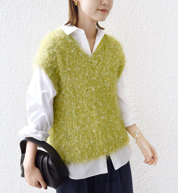 SHIPS for women「【WEB限定】〈手洗い可能〉チュール フェザー MIX ニット ベスト」|ベスト・ジレ|