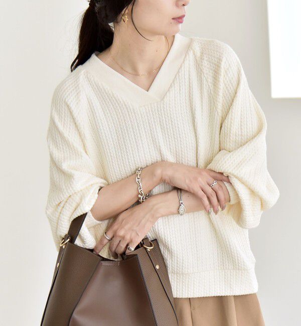 quaranciel「quaranciel:〈手洗い可能〉ケーブル ジャージー Vネック プルオーバー」|Tシャツ・カットソー|