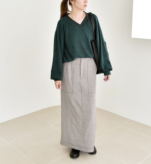 quaranciel「quaranciel:〈手洗い可能〉ケーブル ジャージー Vネック プルオーバー」|Tシャツ・カットソー|