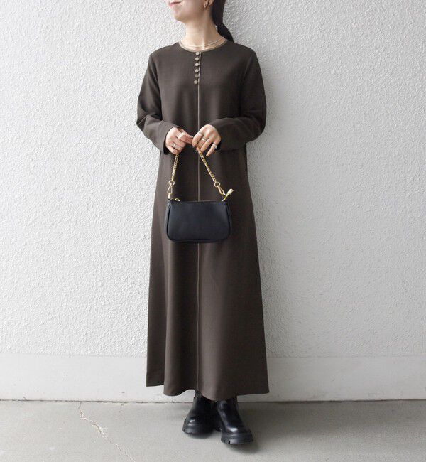 SHIPS any「SHIPS any: ウーステッド パイピング ボタン ロングスリーブ フレア ワンピース」|ワンピース|