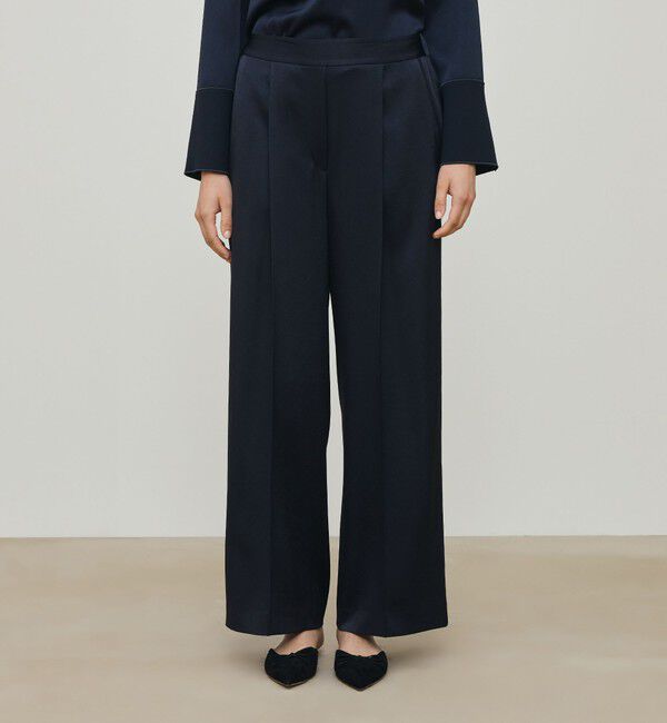 DES PRES「サテンジョーゼット タックワイドパンツ」|スラックス|