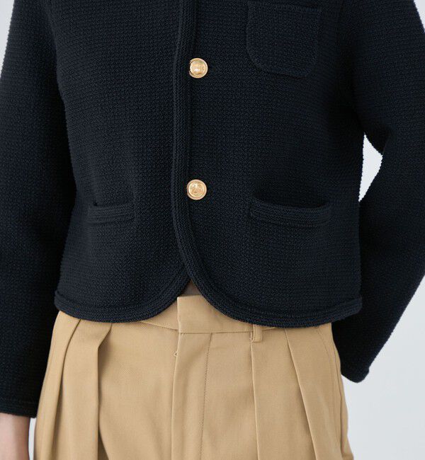 MACPHEE「モスライクステッチ クルーネックジャケット」|ノーカラージャケット|