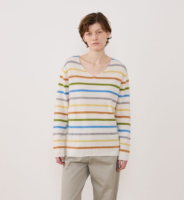 GALERIE VIE「スコットランドカシミヤマルチボーダー Vネックプルオーバー」|ニット・セーター|