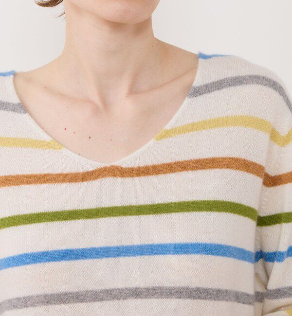 GALERIE VIE「スコットランドカシミヤマルチボーダー Vネックプルオーバー」|ニット・セーター|