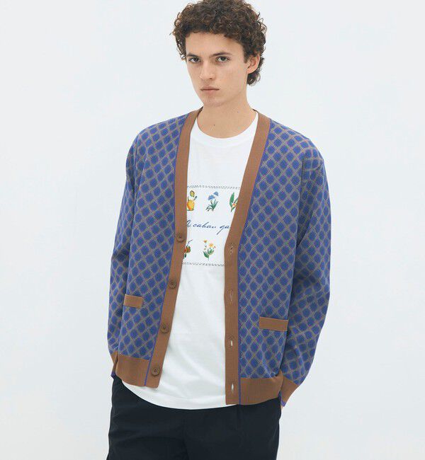 CABaN「コットンポリエステル チェックジャカード Vネックカーディガン」|ニット・セーター|