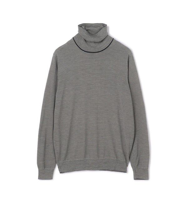 TOMORROWLAND MENS「TOMORROWLAND tricot スーパーファインメリノウール タートルネック S-WOOL」|ニット・セーター|68 ネイビーボーダー