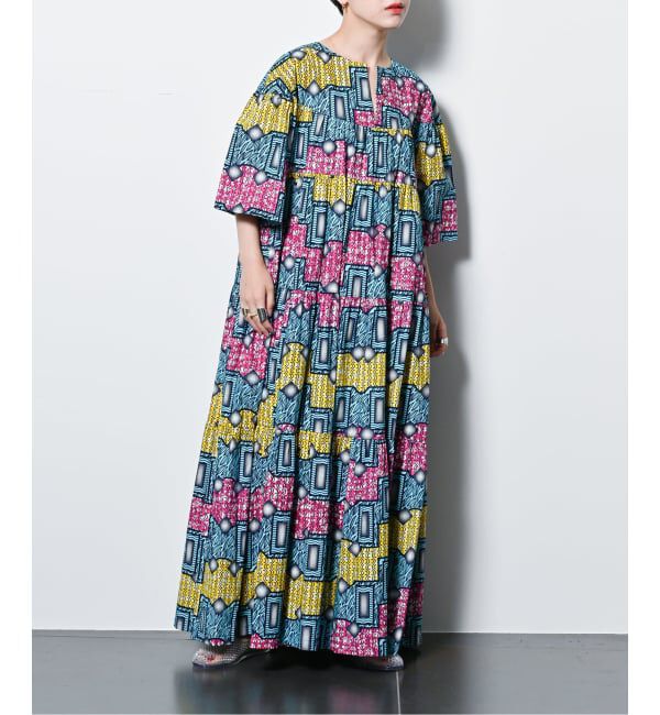  「AFRICAN WAX PRINT DRESS：ワンピース」|ワンピース|サックスブルー