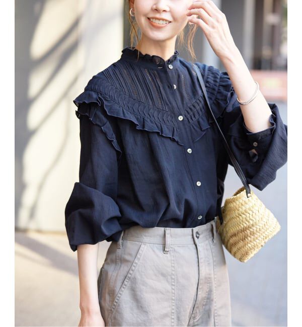 SLOBE IENA「《WEB・一部店舗限定/追加》フリルピンタックブラウス」|シャツ・ブラウス|